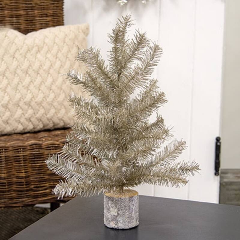 Glistening Platinum Pine Tree with Glitter Finish Tabletop Decor - 3" x 3" x 19"