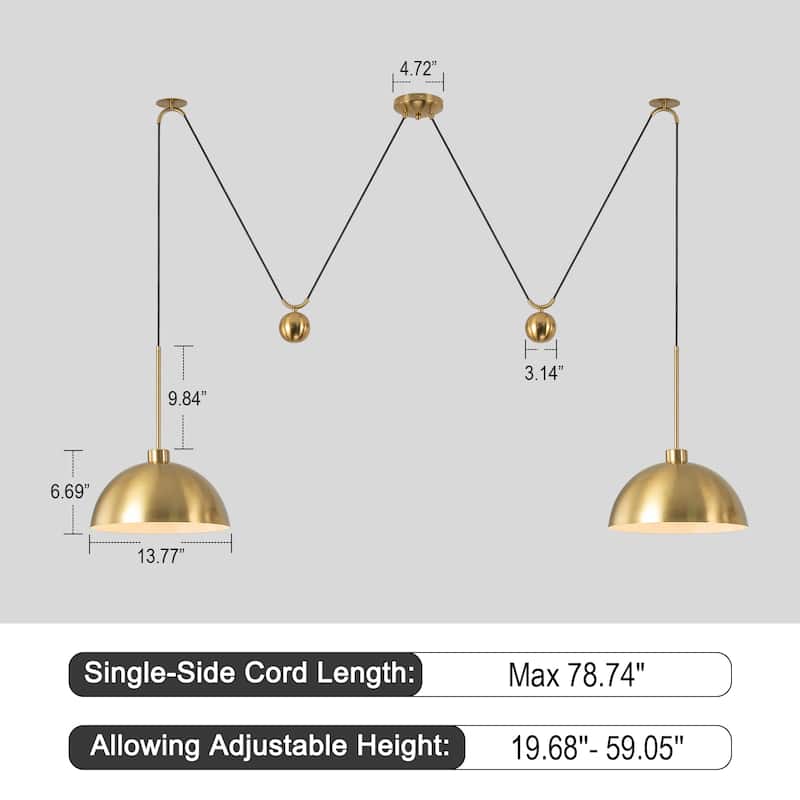 Starsky Modern 2-Light Pendant Island Light Fixture, W-Shaped Hanging Lights with Adjustable Cord and Metal Sliding Weights