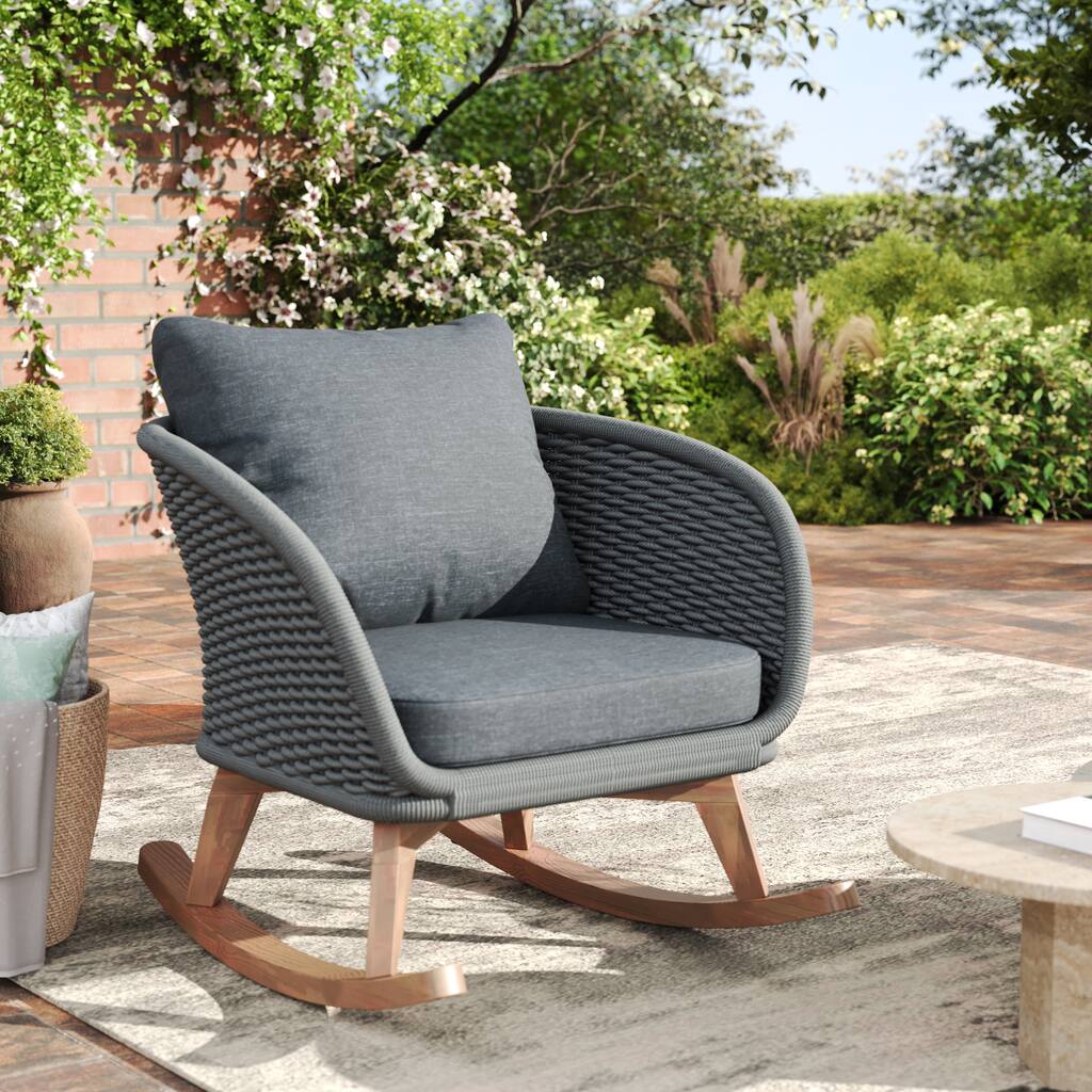 Modern Wicker Rocking Chair Side Chair Accent Chair Gray Natural Reading Chair Padded Chair Arm Chair
