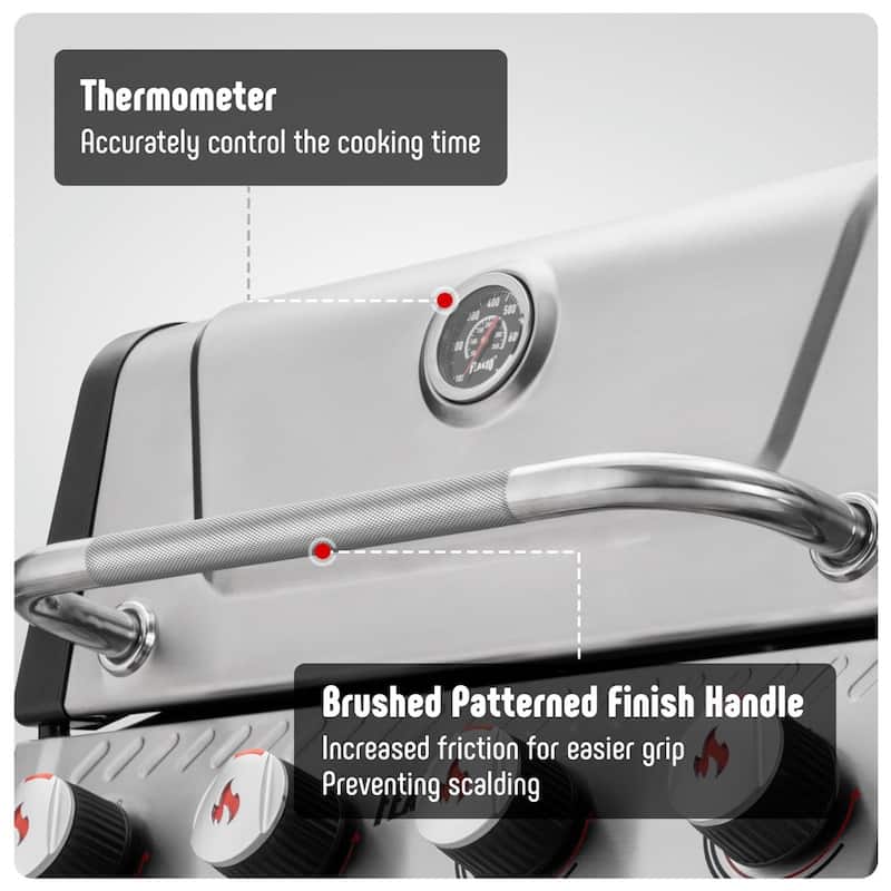 Feasto 4-Burner Propane Gas Grill with 1 Side Burner and Porcelain-Enameled Grates for Patio Garden Barbecue,48000 BTU, Silver