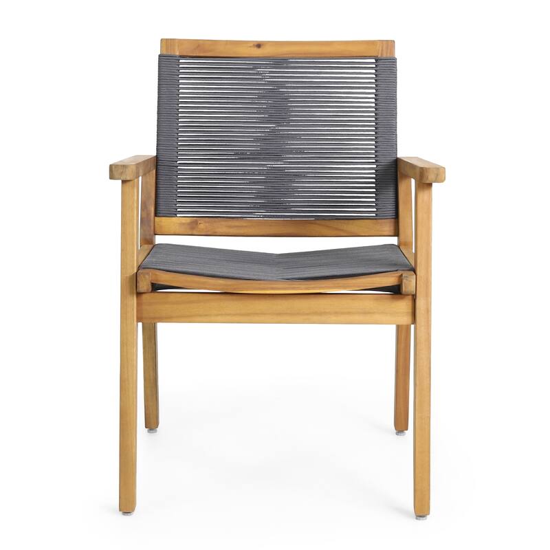 Roomfitters Modern Outdoor Patio Chairs Set of 2, Acacia Wood Frame and Rope Backrest, Grey