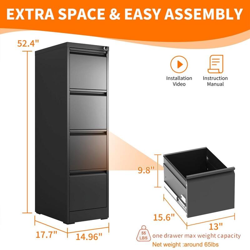 Metal File Cabinet with Drawer Heavy Duty Home Office Steel