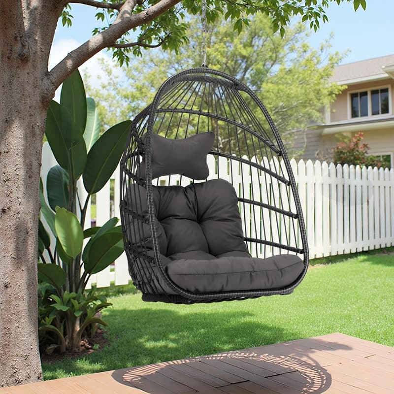 Patio Hanging Egg Chair Without Stand, 350 lbs Capacity, Outdoor Indoor Wicker Swing Chair with Cushion