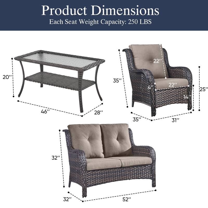 Outdoor Patio Chairs with Loveseat Table Brown-Grey - Brown
