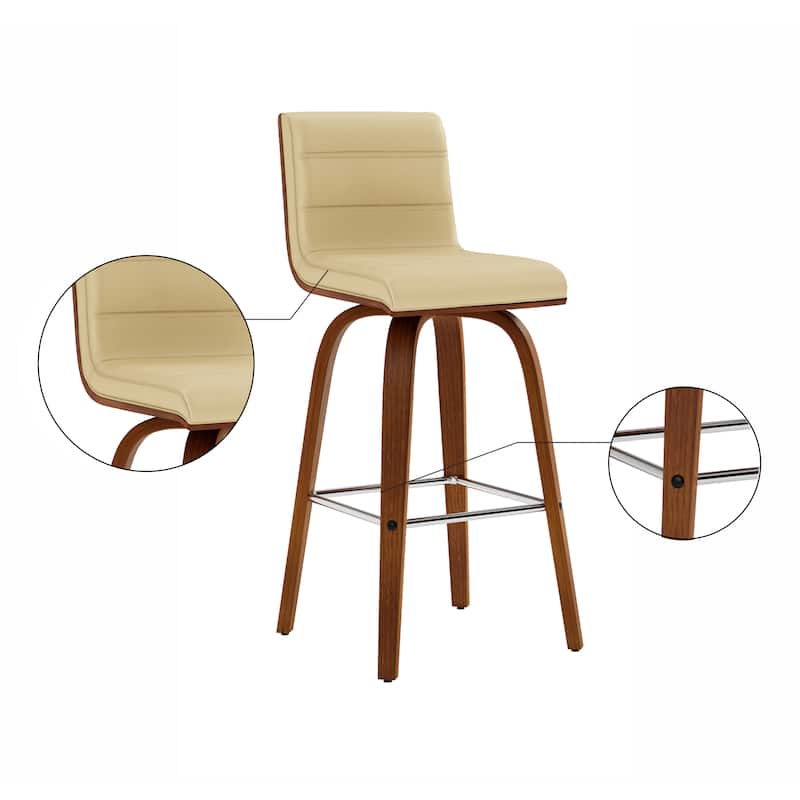 Skara Mid-Century Swivel Counter Stool, Upholstered Counter Height Chair with Bentwood Legs