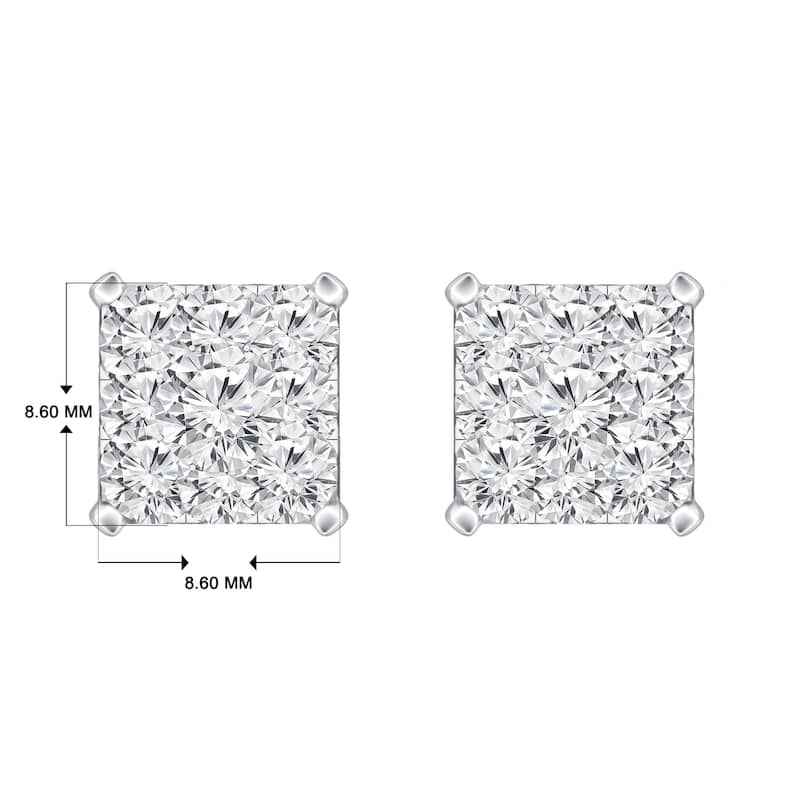 Auriya 14k Gold 1 1/2ctw Square Pave Diamond Stud Earrings (H-I, I1-I2)