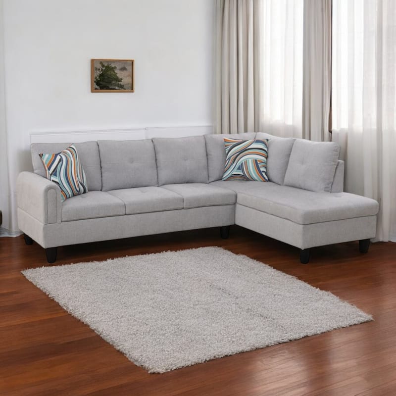 KISRAIS 97" Wide 2-Piece Flannel Sectional Sofa for Small Spaces - Grey Flannel - Right Facing