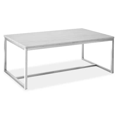 Magnussen Home Esme White Marble and Brushed Nickel Rectangular Cocktail Table - 46''W x 26''D x 18''H