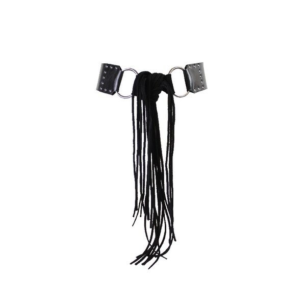 Black Mixed-Media Sash Tie Stretch Belt S-M Style /& Co