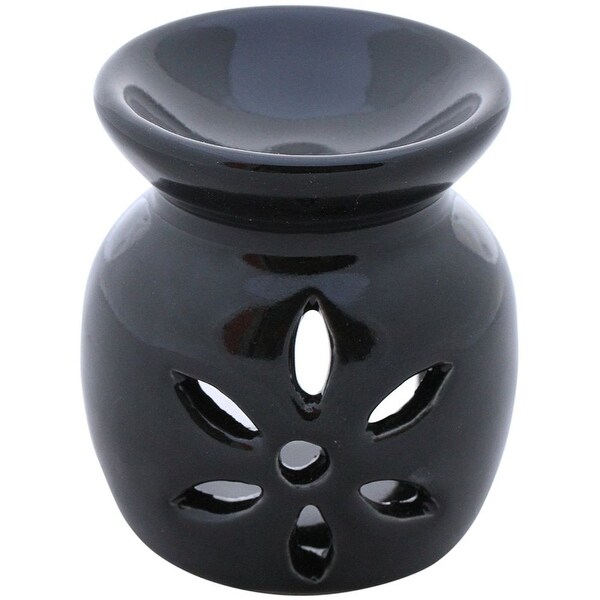 Small Black Floral Cut Work Oil Diffuser In Ceramic Benzara Brand