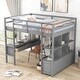 preview thumbnail 3 of 10, Full Size Wood Loft Bed with Built-in Desk, Storage Shelves & Drawers