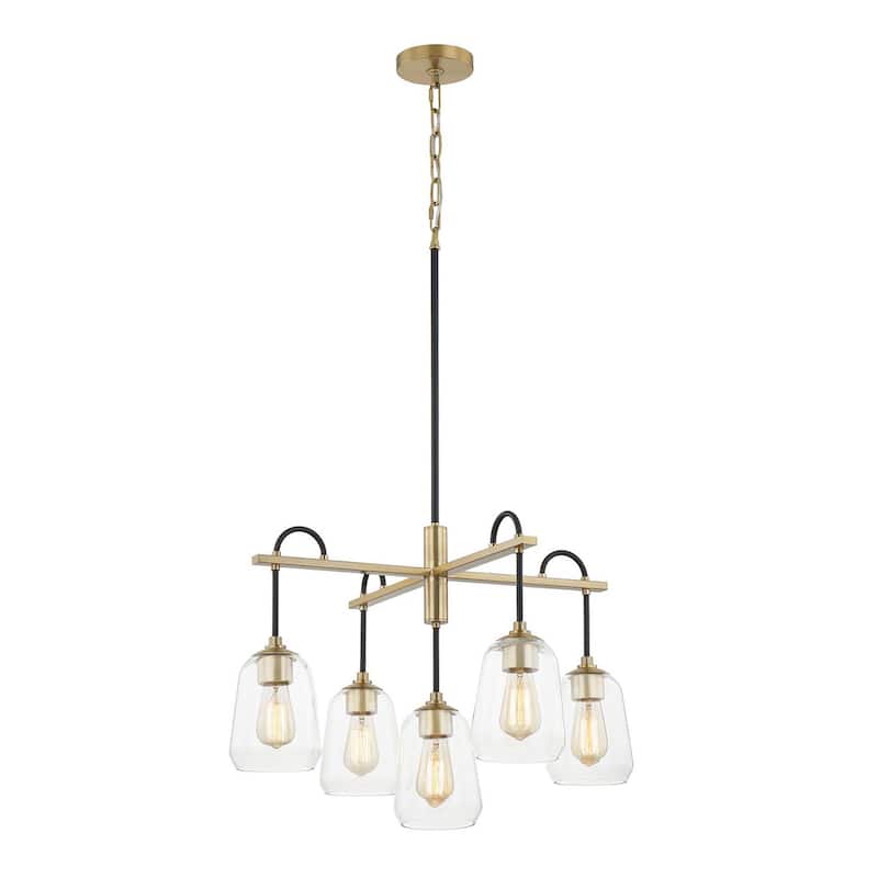 Justice Design Group Arcwell 5-Light Chandelier - Matte Black/Brass Accents