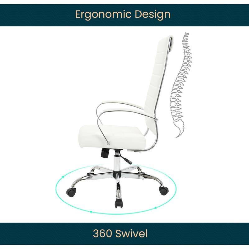 Benmar High-Back Leather Office Desk Chair in Stainless Steel Frame Adjustable Height Tilt Lock 360 Swivel Ergonomic Chair