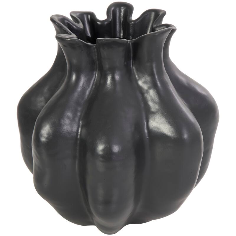 Black Resin Tulip Shaped Abstract Decorative Vase (Set of 2)