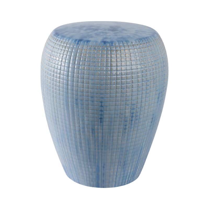 Ceramic Garden Stool Indoor or Outdoor Textured Design - 18" Blue