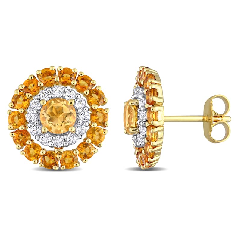 Miadora 3 1/2ct TGW Citrine and White Topaz Stud Earrings Yellow Silver