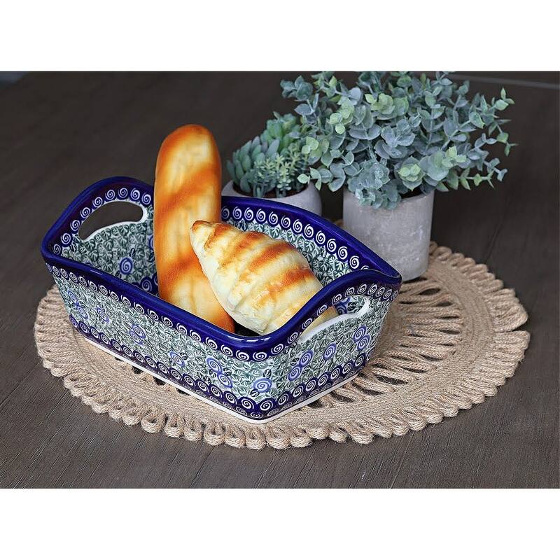 Blue Rose Polish Pottery 2003 Zaklady Basket with Handles