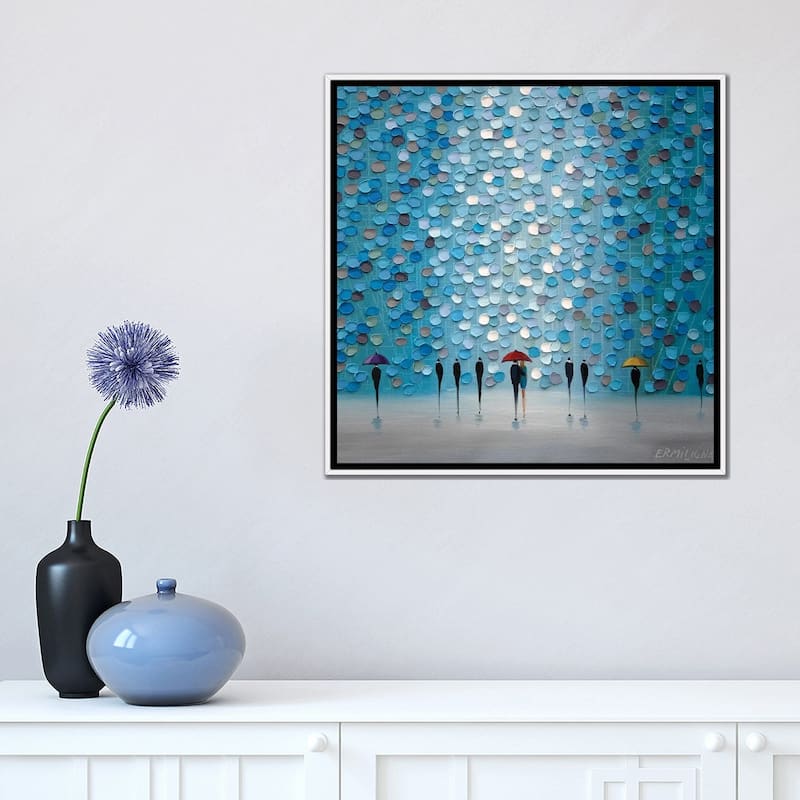 iCanvas "3 Tiny Umbrellas" by Ekaterina Ermilkina Framed Canvas Print