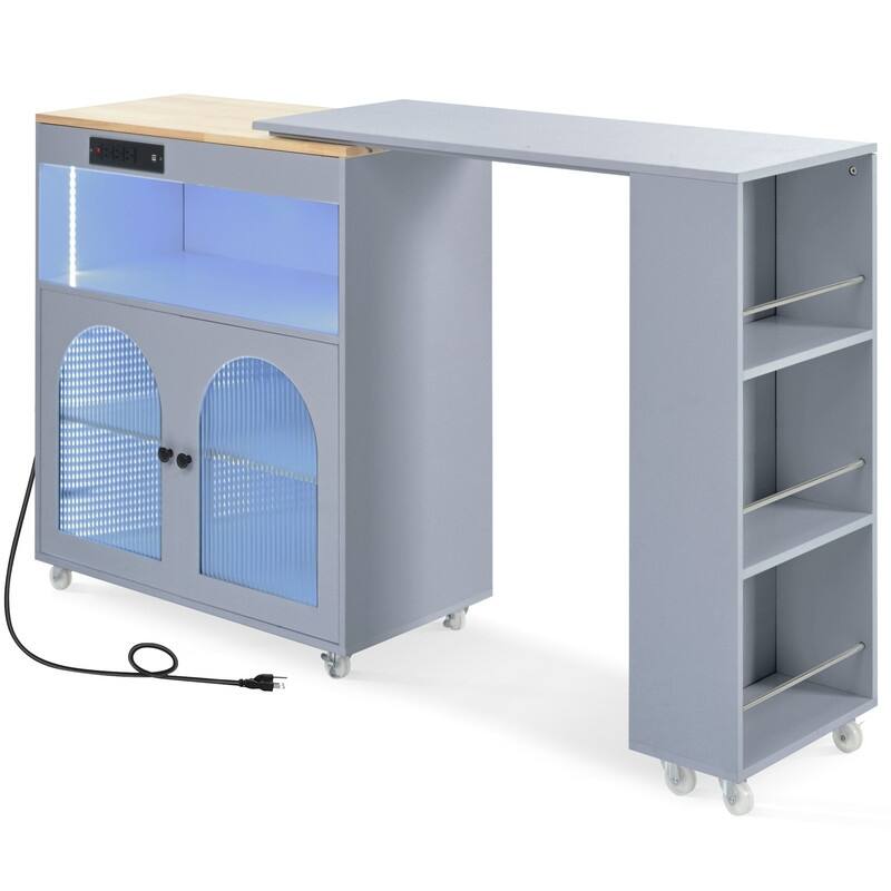 Rolling Kitchen Island With Extension Table, Power Outlet