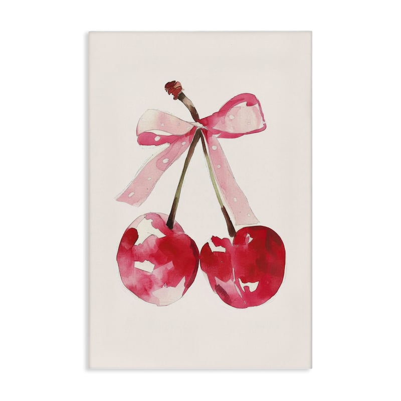 Stupell Mod Cherries Tied in Bow Canvas Wall Art Design By LSR Creative Studio - 16 x 24