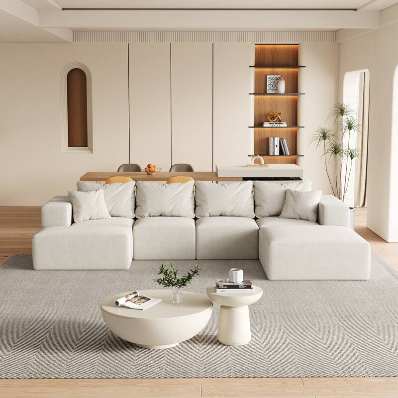 Upholstered Sectional Boneless Couch Set,Modular 132" L Shaped Sectional With 6 Pillows,Free Combination Sofa Couch
