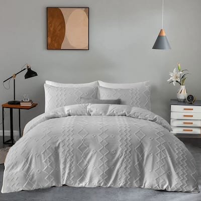 Clipped Jacquard Diamond Geometric Duvet Cover Set