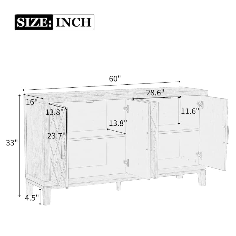 4-door Retro Sideboard with Adjustable Shelves