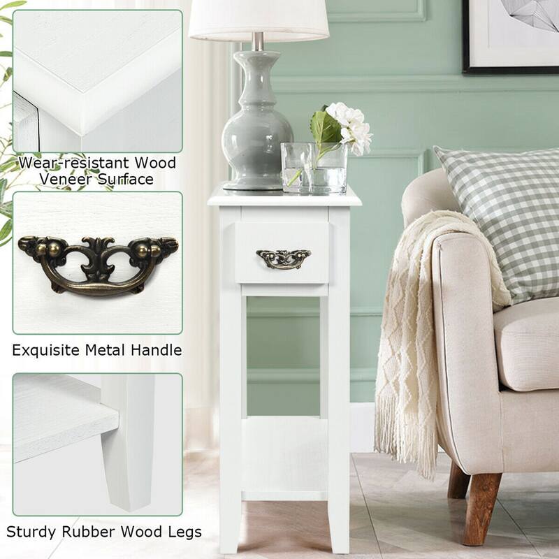 Gymax Set of 2 Nightstand 2 Tier End Bedside Sofa Side Table w/Drawer