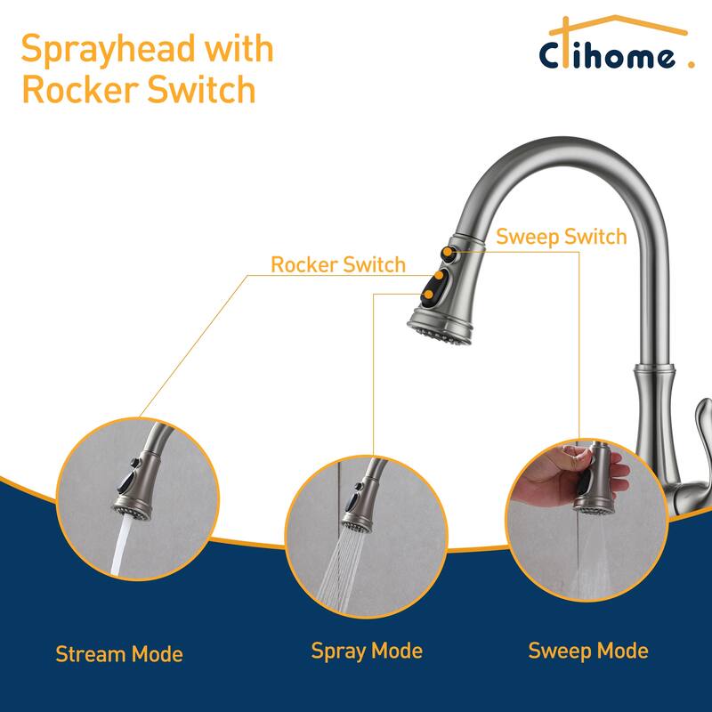 Clihome 3-Function 1 Handle PullDown Sprayer Kitchen Faucet