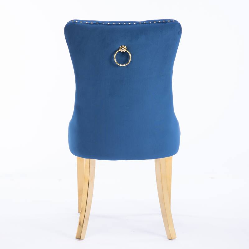 Set of 2 Velvet Dining Chairs with Nailhead Trim and Gold-Plated Legs