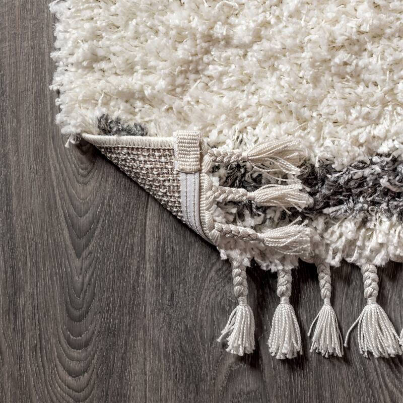 JONATHAN Y Modern Shag Plush Tassel Moroccan Tribal Geometric Trellis Area Rug