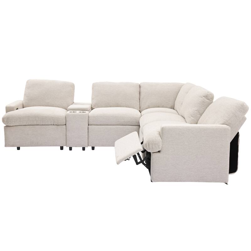 L- shaped Power Recliner Corner Sofa with Cup Holders and USB Ports