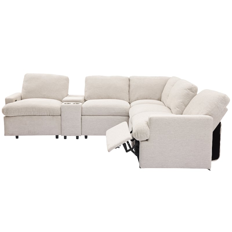 Roomfitters Power Recliner Corner Sofa with Storage Box, Cup Holders, USB Ports, and Power Socket, Perfect for Home Theater