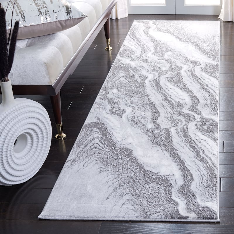 SAFAVIEH Craft Neve Modern Abstract Rug - 2'3" x 8' Runner - Light Grey/Grey
