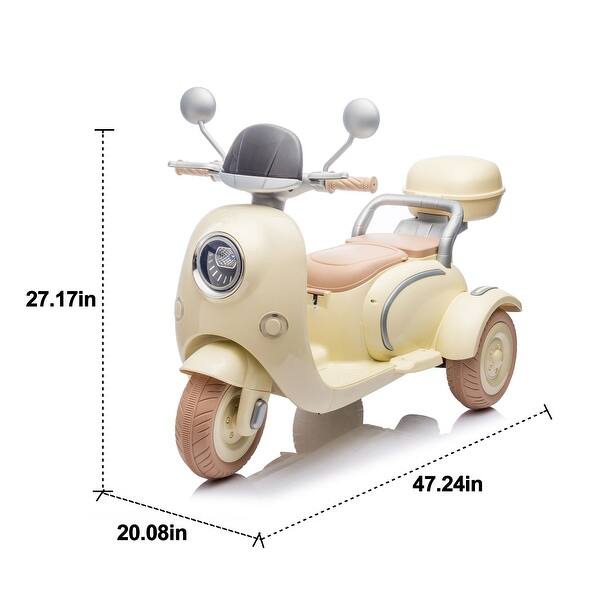 dimension image slide 2 of 3, 12V Electric Motorcycle for Kids with Flip-Back Parent Seat, Music Player, and Lighting, Ages 3-6