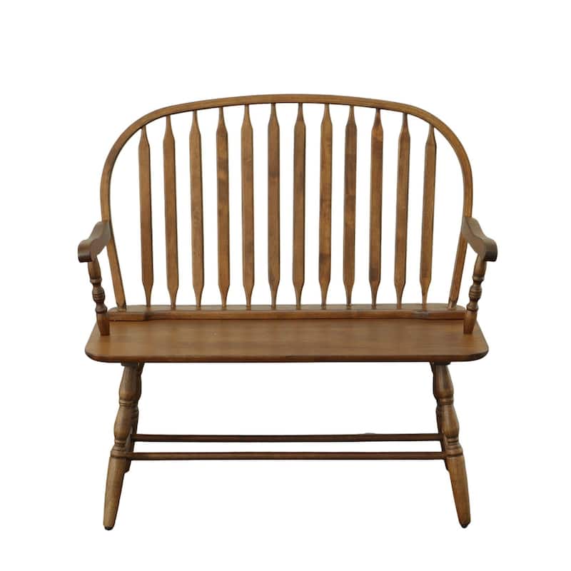 Arched Back Rectangular Bench with Armrest - 44" - Brown