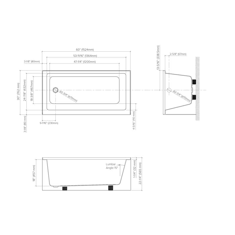 Transolid TRS_UATTR603022-R Ursula AFR 60" Three Wall Alcove Acrylic