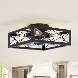15.7 Inch Square 7-Blade Low Profile Ceiling Fan with Remote and Light ...