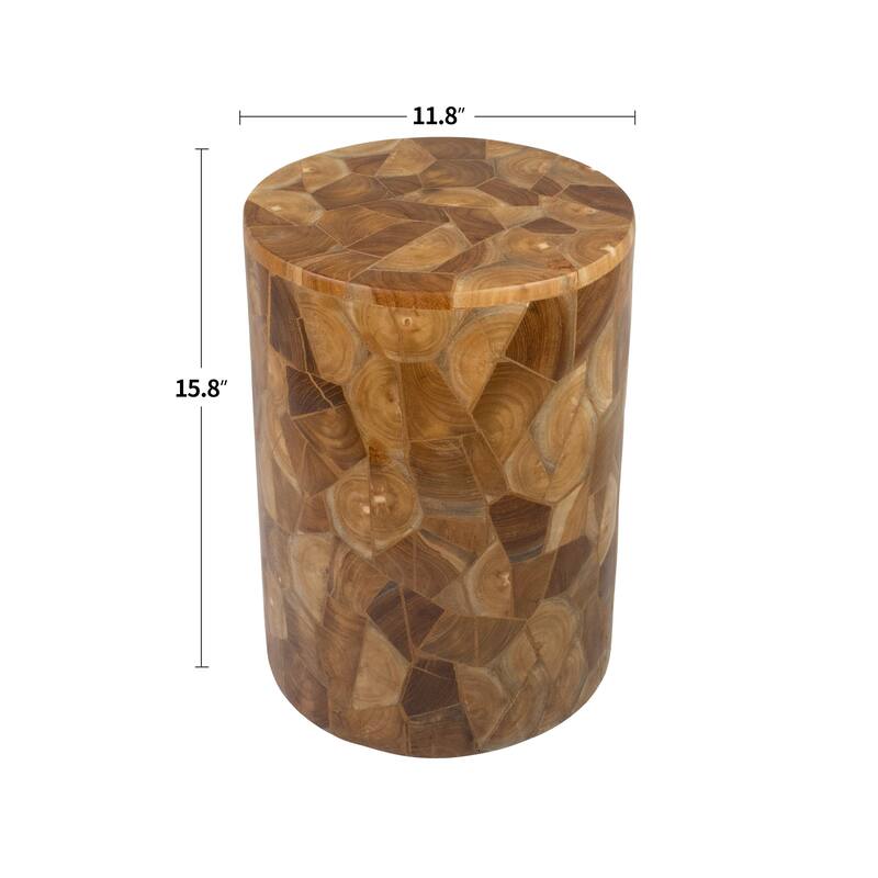 Handcrafted Chips Teak Wood Coffee Table Accent Side Table Stool