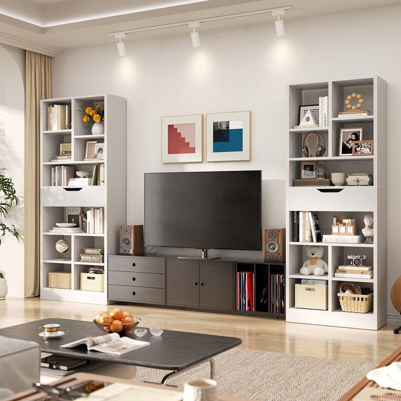 Freestanding 74" Tall Bookcase with Drawer,8-Tier Bookshelf Open Display Shelves for Living Room Home Office, Bedroom