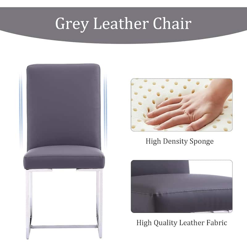 Grey PU Leather Dining Chairs with Mirrored Stainless Steel Legs - Set of 2