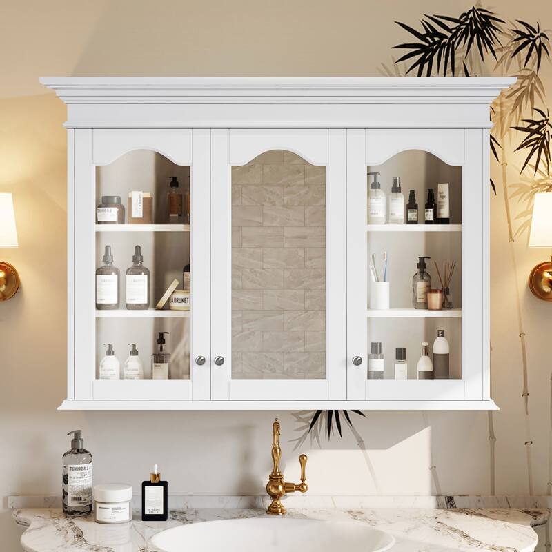 40" Medicine Cabinet with Mirror, Bathroom Storage Cabinet with Mirror Door and Shelves, Wall Mounted Bathroom Cabinet