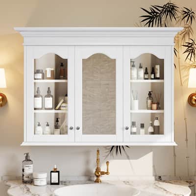 40" Medicine Cabinet with Mirror, Wall Mounted Bathroom Storage Cabinet with Mirror Door, Glass Door and Adjustable Shelves