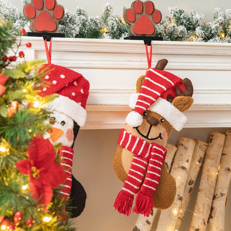 Glitzhome 19"L 3D Hooked Xmas Stocking Santa Penguin Reindeer