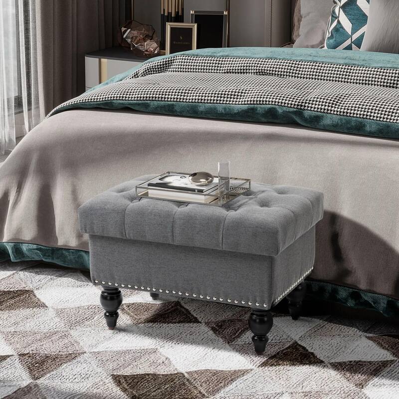 25" Storage Ottoman for Living Room with Removable Lid, Button-Tufted