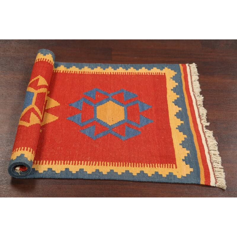 Tribal Kilim Shiraz Persian Wool Area Rug Flat-weave Bedroom Carpet - 2'8" x 4'6"