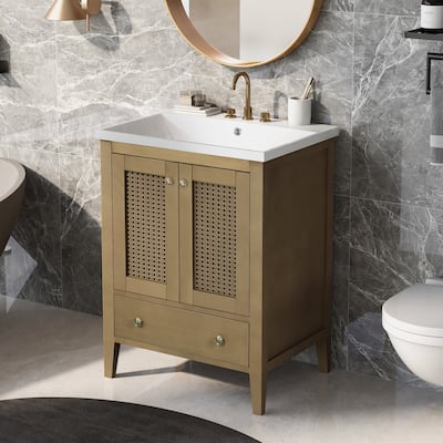 MDF Freestanding Bathroom Vanity Set with Drawer,Doors and Integrated Ceramic Sink