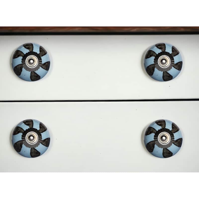HomeRoots Set of Eight Blue And Gray Ceramic And Metal Drawer Pull Knobs - 1.5' X '1.5' X '1.5 - Blue/Gray - 1.5' X '1.5' X '1.5