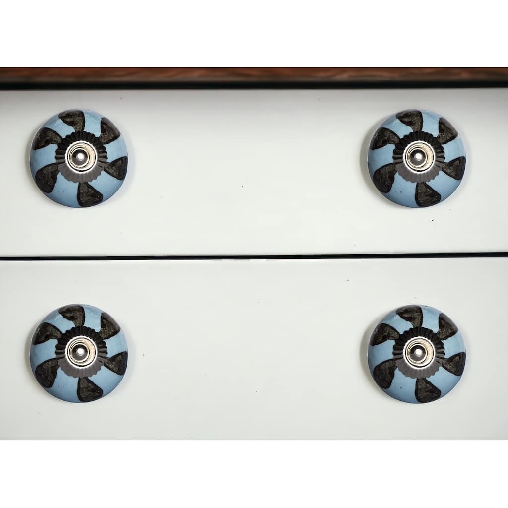HomeRoots Set of Eight Blue And Gray Ceramic And Metal Drawer Pull Knobs - 1.5' X '1.5' X '1.5