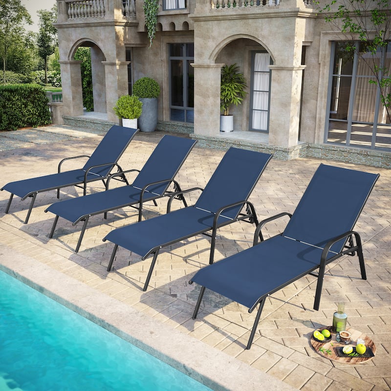 Pellebant 2/4PCS Outdoor Adjustable Patio Chaise Lounge Chairs - Navy Blue - 4PC